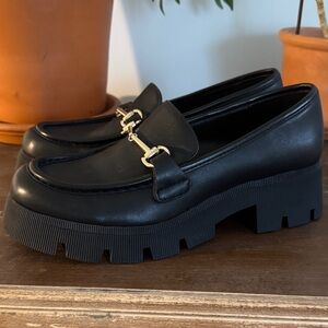 BCBGeneration Black Chunky Loafers with Gold Detail